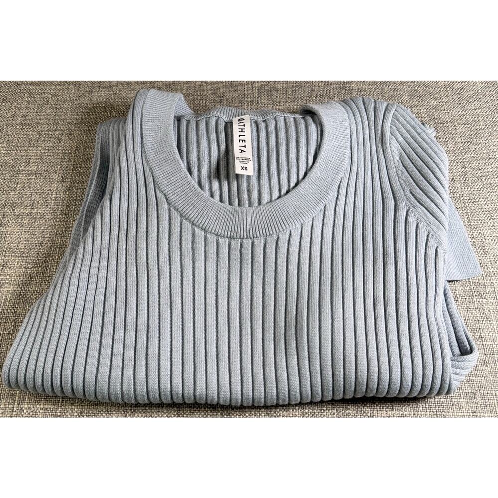 Athleta Women’s XS Ribbed Long Sleeve Top Light Blue Gray Stretch Fitted Tunic - Picture 7 of 7